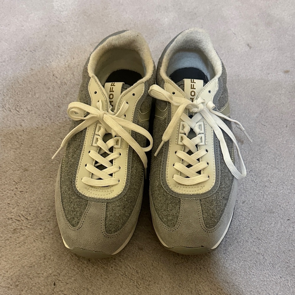 Gray and White Lace-Up Sneakers